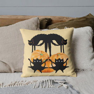 Coussin Halloween Effrayant Drôle Chat Noir Citrouille Per