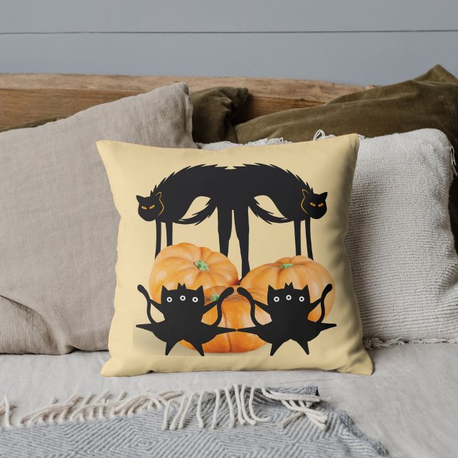 Coussin Halloween Effrayant Drôle Chat Noir Citrouille Per (Créateur téléchargé)