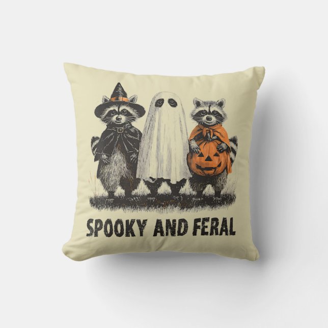 Coussin Halloween éffrayant Et Feral Cute Ghost Raccoon (Recto)