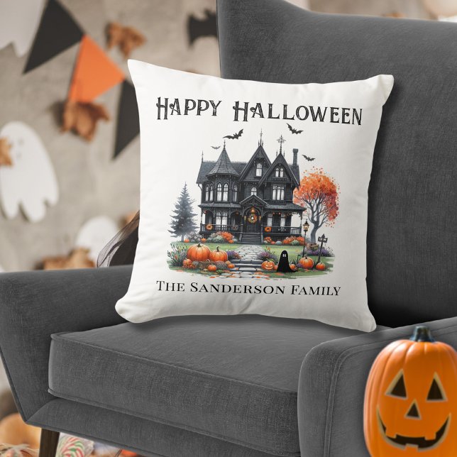 Coussin Halloween éffrayant et heureux (Spooky Happy Halloween Throw Pillow)