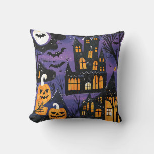 Coussin Halloween éffrayant Haunted Château Jack-O-Lantern