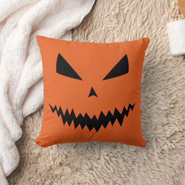 Coussin Halloween effrayant Jack OLantern noir visage oran (Couverture)
