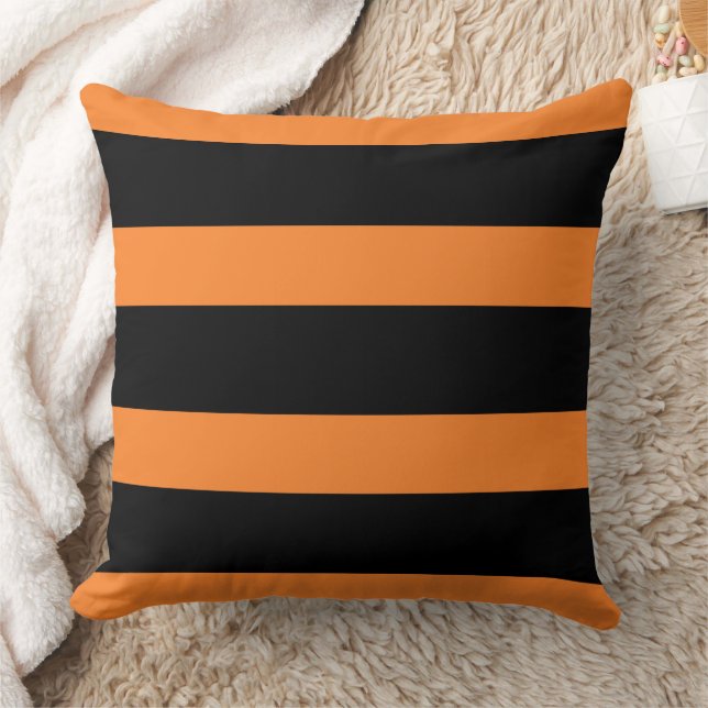 Coussin Halloween en noir gras et orange en bandes horizon (Couverture)