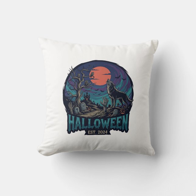 Coussin Halloween Est Howling Wolf Red Moon Zombie Hand_1 (Recto)