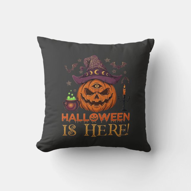 Coussin Halloween Est Là Chapeau De Sorcière Citrouille Ch (Recto)