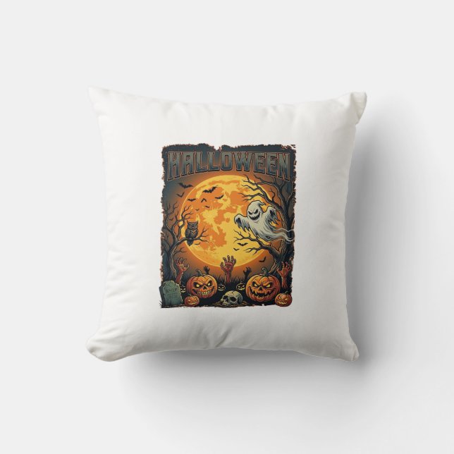 Coussin Halloween Fantôme Pleine Lune Jack Lanterns Zombie (Recto)