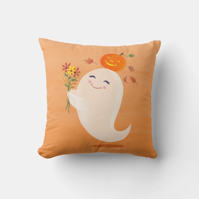 Coussin Halloween Gentil Fantôme et Fleurs (Recto)