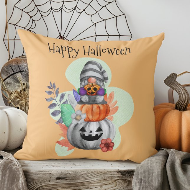 Coussin Halloween Gnome Et Feuilles D'Automne (Halloween Gnome And Autumn Leaves Throw Pillow)