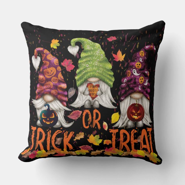 Coussin Halloween Gnomes Trick ou Treat Falling Feuilles (Recto)