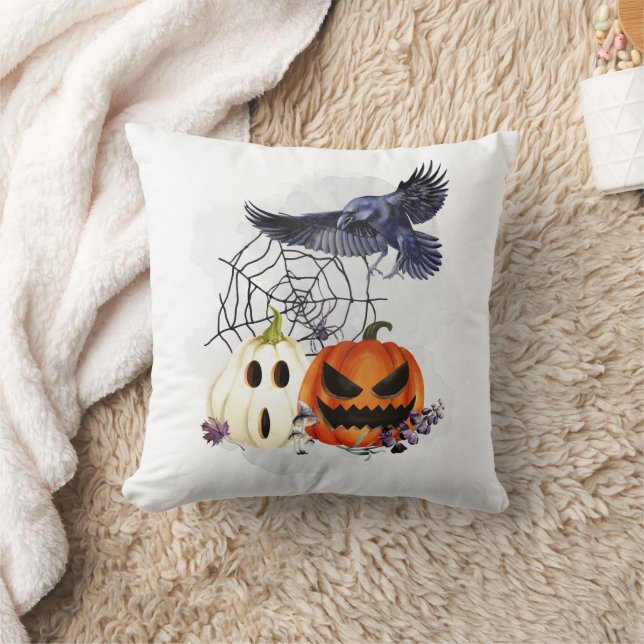 Coussin Halloween Goth Raven Crow Citrouilles (Couverture)
