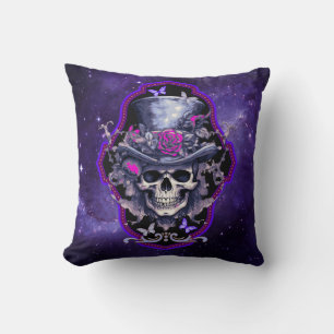 Coussin Halloween gothique Rose crâne