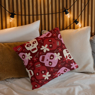 Coussin Halloween gothique rouge et rose