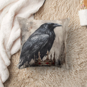 Coussin Halloween gothique vintage Grand Corbeau noir