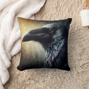 Coussin Halloween gothique vintage Grand Corbeau noir