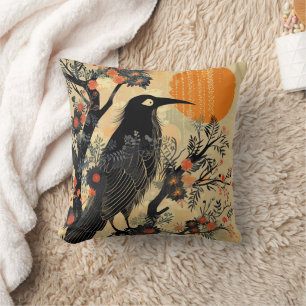 Coussin Halloween gothique vintage Grand Corbeau noir