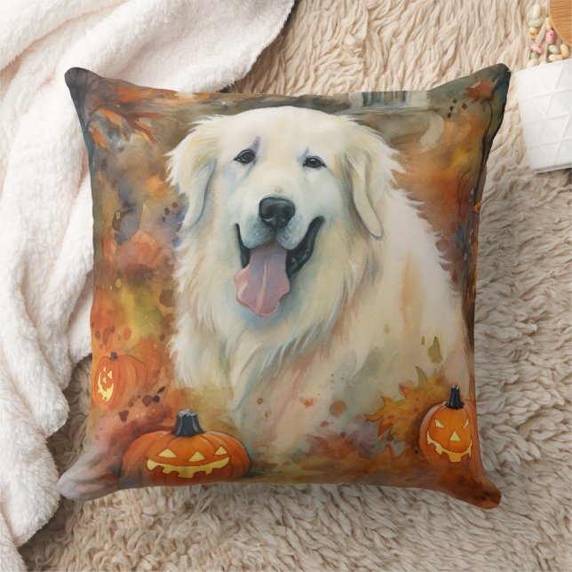 Coussin Halloween Great Pyrenees avec citrouilles épouvant (Couverture)