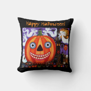 Coussin Halloween Grinning Big Eye Grinning Citrouille Bla