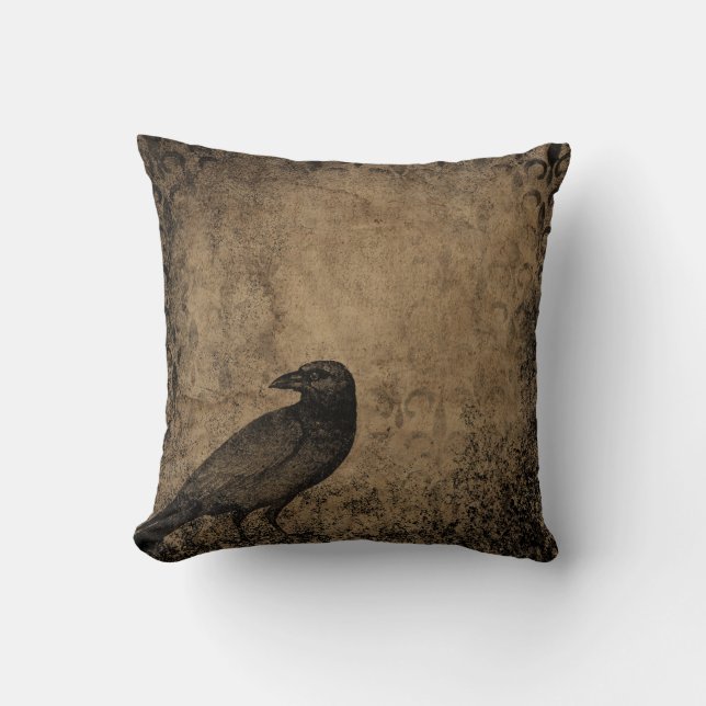 Coussin Halloween grunge corbeau thème (Recto)