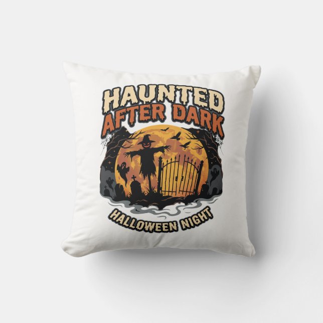 Coussin Halloween Hanté Après la Tombée de la Nuit (Recto)