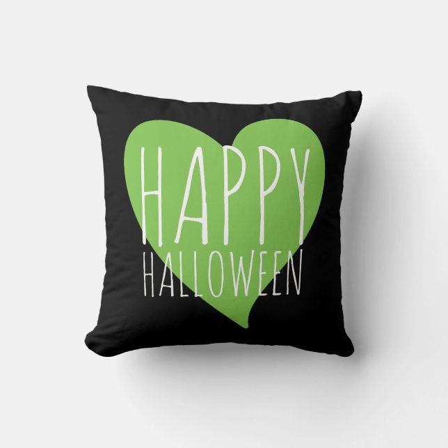 Coussin Halloween heureux / Coeur vert Gris et Noir (Recto)
