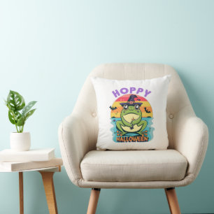 Coussin Halloween Hoppy, adorable grenouille caricaturale