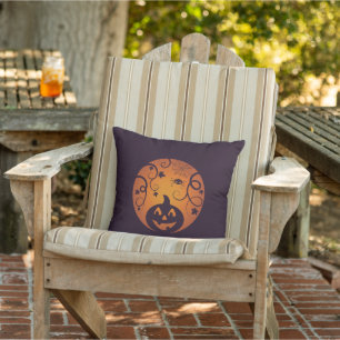 Coussin Halloween Jack-o'-lantern citrouille visage et ara