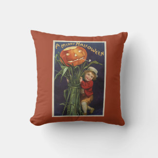Coussin Halloween Jack-o-lanterne vintage et Cornstalk gar