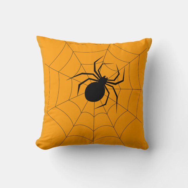 Coussin Halloween Joyeux Black & Orange Spider Web Ther (Recto)