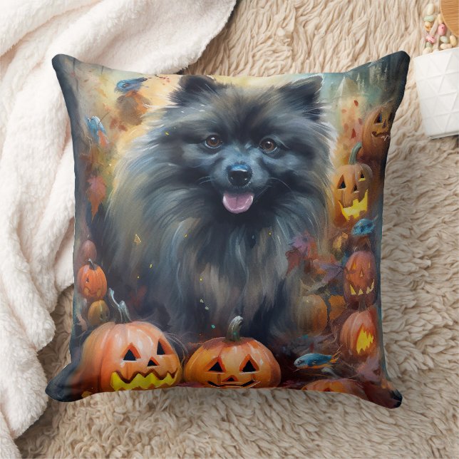 Coussin Halloween Keeshonté avec la peur Citrouille (Couverture)