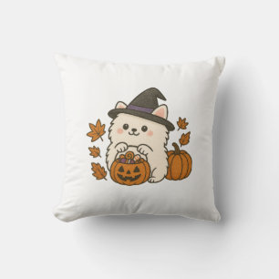 Coussin Halloween Kussen - Pomeranian à chapeau