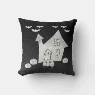 Coussin Halloween la nuit avec Haunted House, chauves-sour