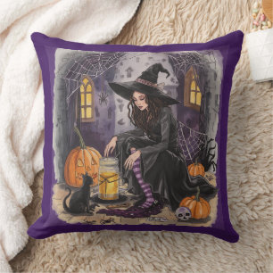 Coussin Halloween, La Sorcière, Sa Potion, et la Minuit