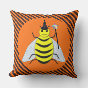Coussin Halloween Magic Bee Witch Orange et Black Stripes