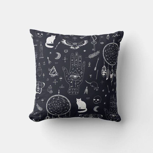 Coussin Halloween Magic : Vintage Doodle Motif. (Recto)