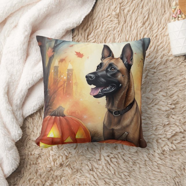 Coussin Halloween Malinoi Belge Avec Peur Citrouille (Couverture)