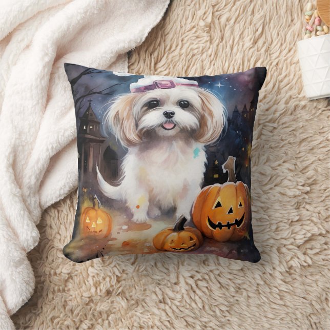 Coussin Halloween Malti Tzu Avec Peur Citrouille (Couverture)