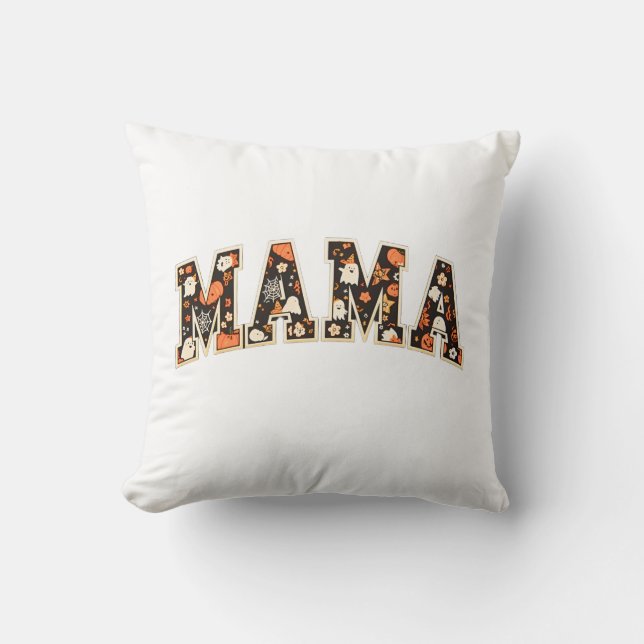 Coussin Halloween MAMA- Varsity Ghost & Pumpk (Recto)
