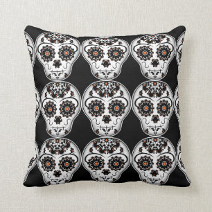 Coussin Halloween mignon colore le jour du crâne mort de