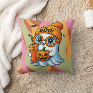 Coussin Halloween Mignon Fantôme Automne Rose Orange