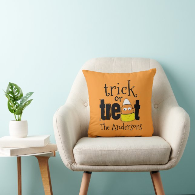 Coussin Halloween mignonne Trick ou traiter drôle Corne de (Chaise)