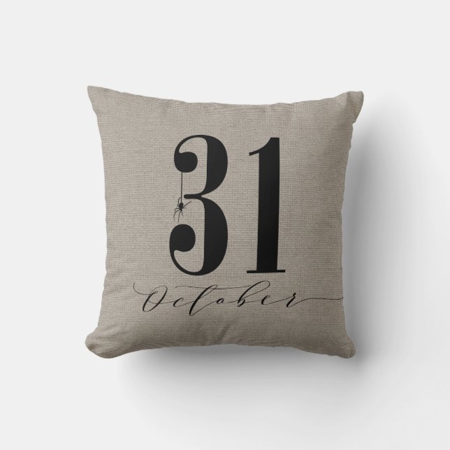 Coussin Halloween moderne 31 octobre Spider Burlap (Recto)