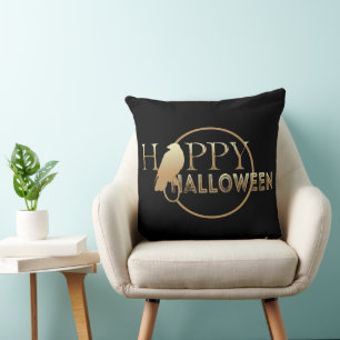 Coussin Halloween moderne blanc et or chic Adulte heureux