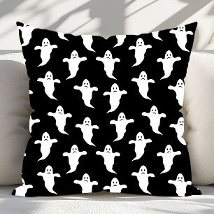 Coussin Halloween moderne simple noir et blanc Fantômes