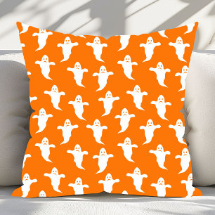 Coussin Halloween moderne simple orange et blanc fantômes