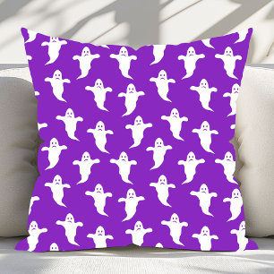 Coussin Halloween moderne simple violet et blanc fantômes