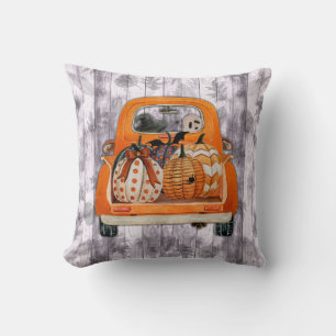Coussin Halloween moisson orange camionnette avec citrouil