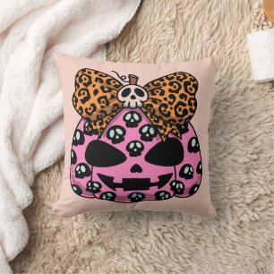 Coussin Halloween, motif crâne, visage citrouille