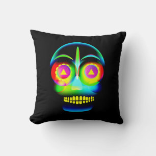 Coussin Halloween Neon Look bleu clair crâne jaune