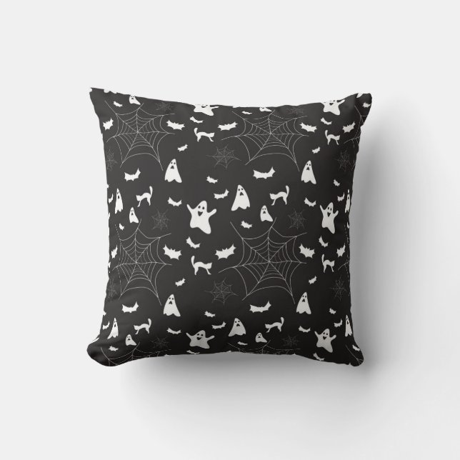 Coussin Halloween noir et blanc Motif Éffrayant (Recto)