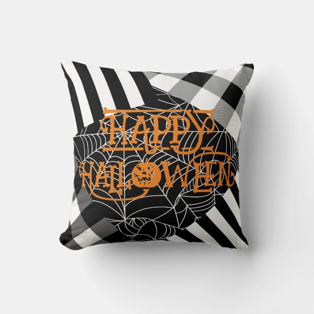 Coussin Halloween noir et blanc Spiderweb Patchwork (Recto)